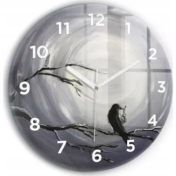 Hodiny Moderní skleněné hodiny s grafikou na zeď Havran v měsíčním světle fi30 cm