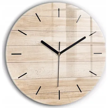 Hodiny Minimalistické skleněné nástěnné hodiny s dřevěným vzorem, průměr 60 cm