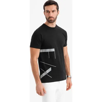 Pánské tričko Pánské tričko z bavlněného žerzeje s velkým bočním nápisem - černé V1 OM-TSPT-0213 - L