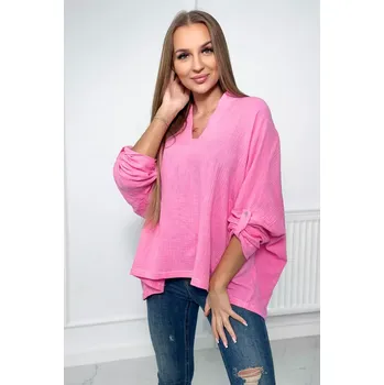 Dámská halenka Bavlněná halenka s ohrnutými rukávy tmavě růžová Kesi růžová 3093997