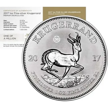 South African Mint Suid-Afrikaanse Krugerrand stříbrná mince 1oz 2017