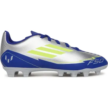 Kopačky Chlapecké fotbalové kopačky outdoorové ADIDAS-F50 Club Messi Jr FG silver metallic/solar yellow/lucid blue Šedá 36