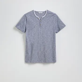 Pánské tričko Reserved - Tričko slim s knoflíky u výstřihu - ocelově modrá - 427EF-95M - 427EF-95M-S