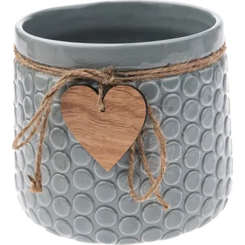 Biokrb Keramický obal na květináč Heart, šedá, 12,5 x 14 cm