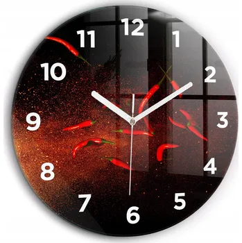 Hodiny Tiché skleněné nástěnné hodiny Papričky chili bílé ručičky kulatý průměr 60 cm