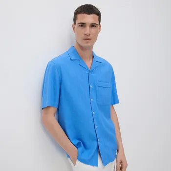 Pánská košile Reserved - Košile ze směsi lnu regular - modrá - 333CA-55X - 333CA-55X-L