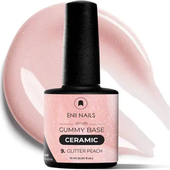Lak na nehty ENII NAILS Gummy Base Ceramic 9 Glitter Peach - gumová báze na nehty 10 ml