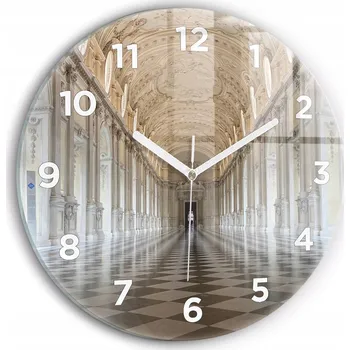 Hodiny Skleněné nástěnné hodiny do obýváku S Potiskem Muzeum La Veneria Reale průměr 30 cm