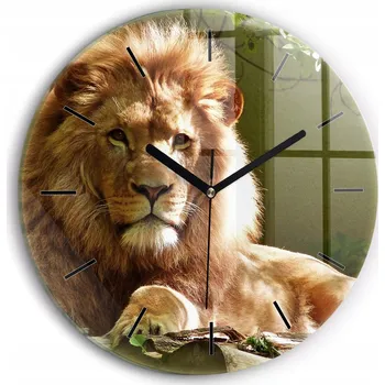 Hodiny Ozdobné nástěnné hodiny s krásnou grafikou Portrét Lva kulatý průměr 30 cm
