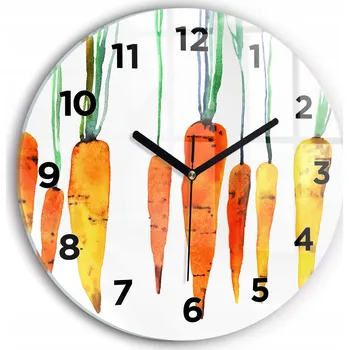 Hodiny Moderní skleněné nástěnné hodiny s potiskem Ilustrace mrkve Ø30 cm