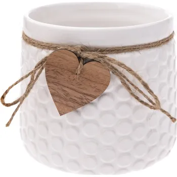 Biokrb Keramický obal na květináč Heart, bílá, 14 x 12,5 x 11,5 cm