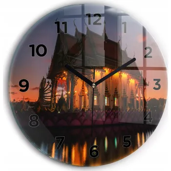 Hodiny Ozdobné nástěnné hodiny s krásnou grafikou Chrám v Bangkoku kulatý průměr 30 cm