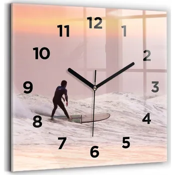 Hodiny Tiché skleněné hodiny na zeď s motivem surfaře na Havaji, 30x30 cm