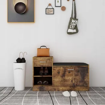 Botník Lavice s úložným prostorem na boty, kouřový dub, 94,5x31x57 cm