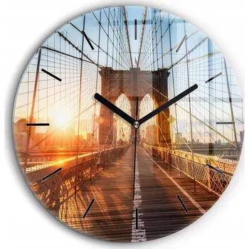 Hodiny Moderní skleněné nástěnné hodiny Most Brooklyn NYC černé ručičky průměr 60 cm