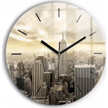 Hodiny Čtvercové Skleněné Nástěnné Hodiny s Motivem Mrakodrapu v New Yorku fi60 cm