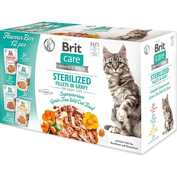 Krmivo pro kočku Brit Care Cat Adult Sterilized kapsička Fillets in Gravy Box Duck/Rabbit/Turkey/Salmon with Tuna 12x 85 g