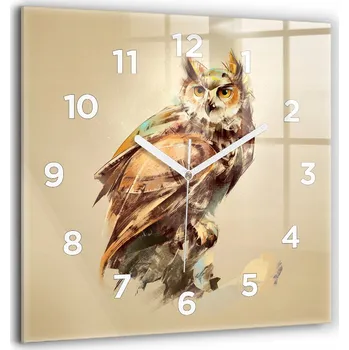 Hodiny Velké Skleněné Hodiny s potiskem Moderní Nástěnné Hodiny Sova - symbol moudrosti