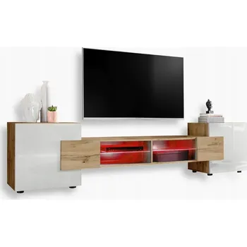 Televizní stolek Komodee TV stolek Merano, lesklá čela, skleněné police, LED RGB