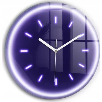 Obraz Tichá nástěnná skleněná hodina Neonové čárky bílé ručičky kulatý průměr 30 cm