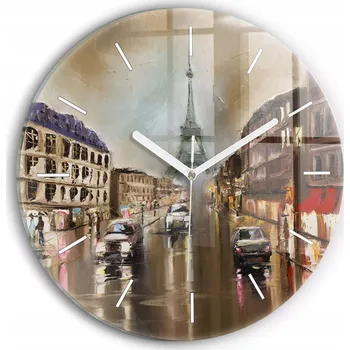 Hodiny Skleněné foto hodiny na zeď Architektura města Paříž kulatý průměr 30 cm