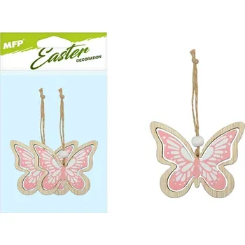 Velikonoční dekorace UNIPAP závěs Motýli dřevo 2ks/7cm růžoví 2221614 271264