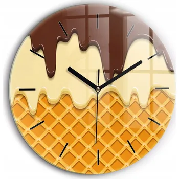 Hodiny Tiché skleněné nástěnné hodiny Oplatek a zmrzlina kulatý černé ručičky průměr 60 cm