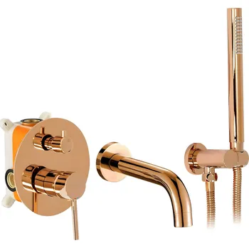 Rea Lungo, podomítková vanová baterie s ruční sprchovou sadou + BOX, růžové zlato, REA-B6930