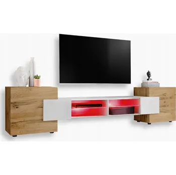 Televizní stolek Komodee TV stolek Merano s matnými dvířky, skleněnými policemi a RGB LED osvětlením