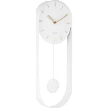 Hodiny Nástěnné hodiny moderní s kyvadlem BÍLÉ závěsné hodiny oválné 50 x 20 cm