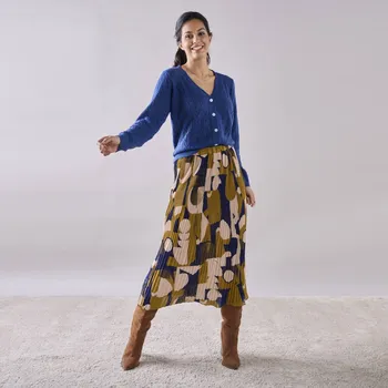 Dámská sukně Voálová plisovaná sukně s potiskem, pro vysokou postavu bronzová/modrá 50