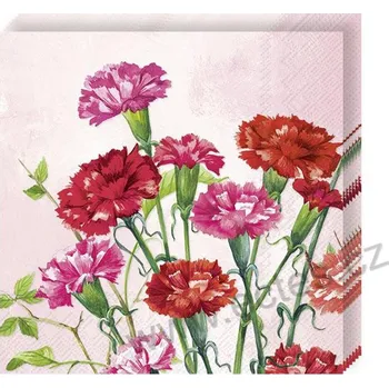 Papírový ubrousek IHR BUNCH OF CARNATIONS růžové papírové dezertní ubrousky kvetoucí červené karafiáty 20 ks
