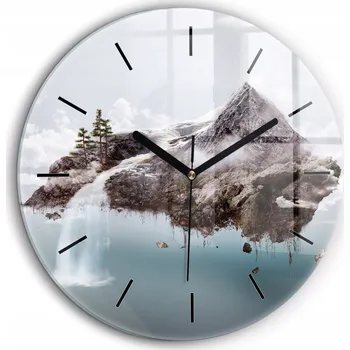 Hodiny Kulatý Skleněné Nástěnné Hodiny do Obýváku Létající ostrov a vodopád průměr 60 cm