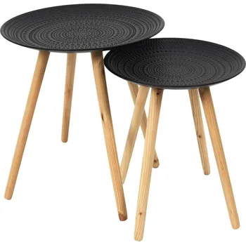 Konferenční stolek Sada 2 kulatých konferenčních stolků Intesi černá/přírodní skandinávský dřevěný 2v1 do obýváku