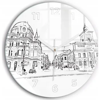 Hodiny Foto nástěnné hodiny Ilustrace města Poznaň bílé ručičky kulatý průměr 60 cm