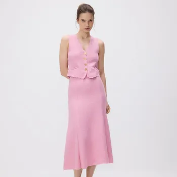 Dámská sukně Reserved - Tvídová sukně se sklady - pastelově růžová - YS806-03X - YS806-03X-XS