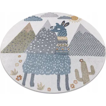 Koberec Koberec DĚTSKÝ PRACÍ KULATÝ LAMA HORY MRAKY krémový kruh 120 cm