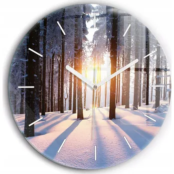 Hodiny Moderní skleněné nástěnné hodiny Západ slunce Les bílé ručičky průměr 60 cm