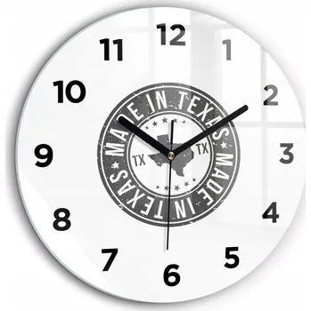 Hodiny Kulatý Skleněné Nástěnné Hodiny s Stylovým Potiskem Známky Texas fi60 cm