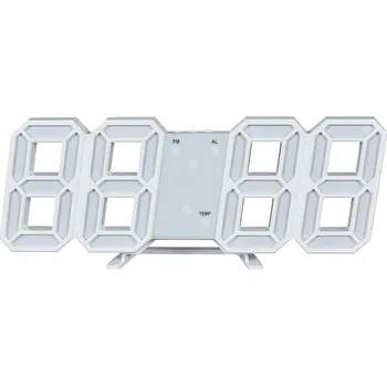 Budík Moderní digitální LED budík Intesi bílý na noční stolek do ložnice