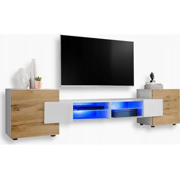 Televizní stolek Komodee TV stolek Merano, matná čela, skleněné police, modré LED osvětlení