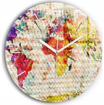 Hodiny Skleněné nástěnné hodiny do moderního interiéru Barevná mapa světa průměr 60 cm