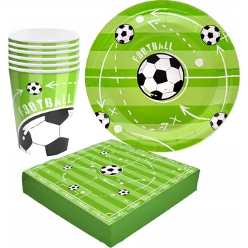Talíř Fotbalová Sada Talířky Kelímky Ubrousky pro 6 osob, 16 kusů