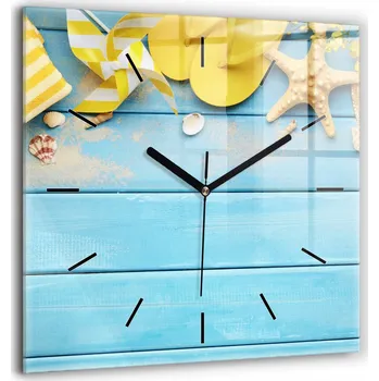 Hodiny Velké čtvercové nástěnné hodiny Plážové doplňky a prkna 60x60 cm