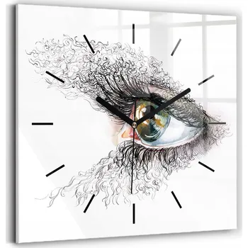 Hodiny Čtvercové Skleněné Nástěnné Hodiny do Obýváku Kresba lidského oka 30x30 cm