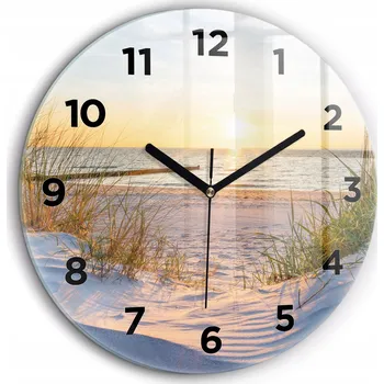 Hodiny Čtvercové Skleněné Nástěnné Hodiny do Obýváku Západ slunce nad mořem fi60 cm