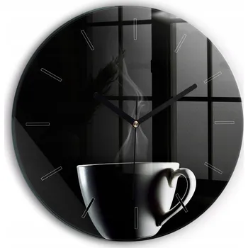 Hodiny Moderní skleněné nástěnné hodiny s potiskem Šálek kávy kulatý průměr 30 cm