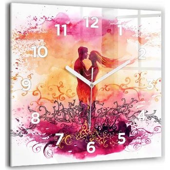 Hodiny Čtvercové skleněné nástěnné hodiny s motivem akvarelu zamilovaný pár 60x60 cm