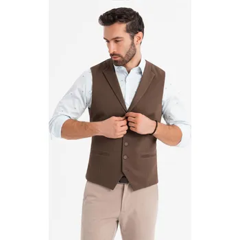 Pánská vesta Pánská strukturovaná pletená vesta na míru s klopami - hnědá V2 OM-BLZV-0144 - M