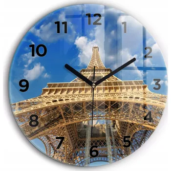 Hodiny Ozdobné nástěnné hodiny s krásnou grafikou Francie Eiffelova věž, průměr 60 cm